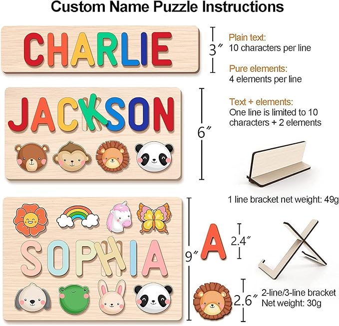 Personalized Name Puzzle for Kids, 1st Birthday Gifts for Girl Boy, Easter Basket Stuffers for Toddler, Custom Easter Christmas Baby Gifts, Toddler Learning Toys, Wooden Name Puzzles for Toddlers 1-3
