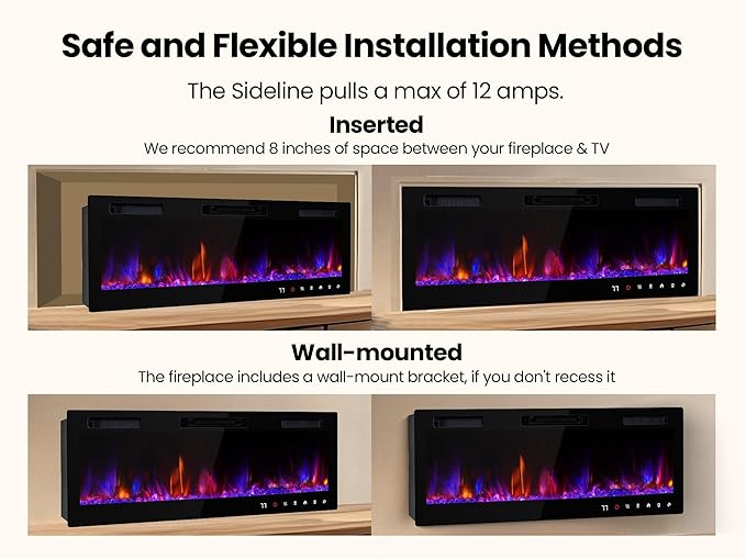 RealSmart Electric Fireplace Heater Inserts 60" Wall Mounted Electric Fireplace