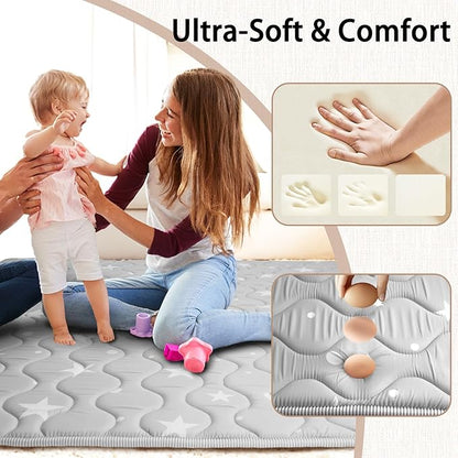 Baby Play Mat, 50x50 Playpen Mat, Thick Soft Foam Playmats for Baby, Foldable and Washable Crawling Mat for Floor (Gray Stars)