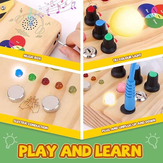 Busy Board,Montessori Toys for 1-3 Years Old, Wooden Toddler Toys, Autism Sensory Travel Toy, Ideal Gift for 1+ Year Old Boys (Busy Board v4)