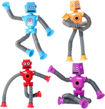 4 Pcs Telescopic Suction Cup Robot Fidget Toy, Coolest Pop Tubes Sensory Toys for Toddlers, Educational Toys Robot Party Favors for Anxiety Kids for 3-9 Year Old Boys Girls