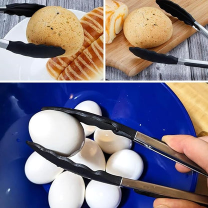 9 Inch Small Kitchen Tongs Set of 3, Silicone Cooking Tongs
