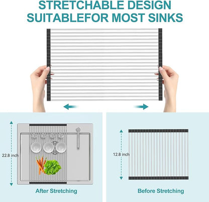BBXTYLY Extra Large Expandable Roll Up Dish Drying Rack, Over The Sink Drying