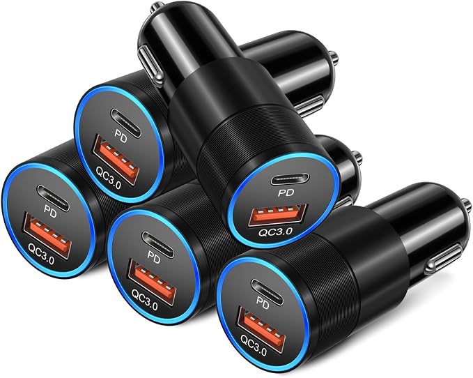 USB C Car Charger 5 Pack, Bangfun 36W Dual 12V USB C & USB A Car Charger Adapter QC+PD 3.0 Fast Charging Cigarette Lighter for iPhone 15 14 13 12 11 Pro Max,Samsung S24 S23 S22,Google Pixel, Android