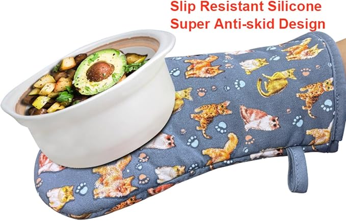 Oven Mitts Gloves 1 Pair Heat Resistant 480 ℉ Non Slip Clear Silicone Printed