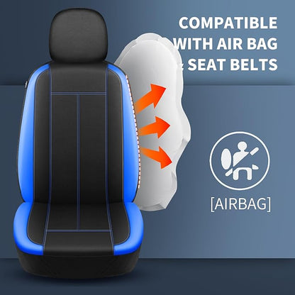 HChengkikz Car Seat Covers Full Set, Waterproof Neoprene Car seat Covers, Airbag Compatible, Universal Fit Automotive Seat Covers for Most Cars, Trucks, SUVs (Black + Blue)