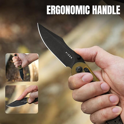 Kizer Mini Mystic Pocket Knife, 3.2" 154CM Blade EDC Hunting Survival Knife with Black Burlap Micarta and Yellow PEI Handle, Camping Folding Knives with Clutch Lock & Thumb Stud Opener, V3636C1