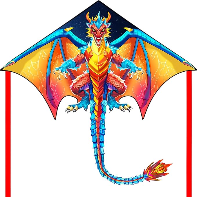 HONBO Large Delta Kite for Kids & Adults,Extremely Easy to Fly Kite for Beach Trip,String Line Included,with Colorful Tail,Perfect for Beginners