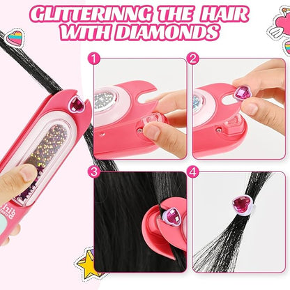 kidzkube Hair Gem Stamper Kit, Bling Hair Jewels for Girls Toys, Hair Styling Tool with Reusable Shining Diamonds, Birthday Gifts Toys for Girls Ages 3 4 5 6 8-12