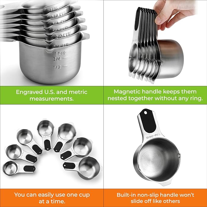 Spring Chef Magnetic Stainless Steel Measuring Cups, Kitchen Tools
