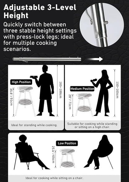 CAMPINGMOON 18 inches BBQ Griddle with EN417 Lindal valve Standard Canister Top Camping Gas Stove Burner Stand Rack Skottle Grill Cooking System Kit GR-901