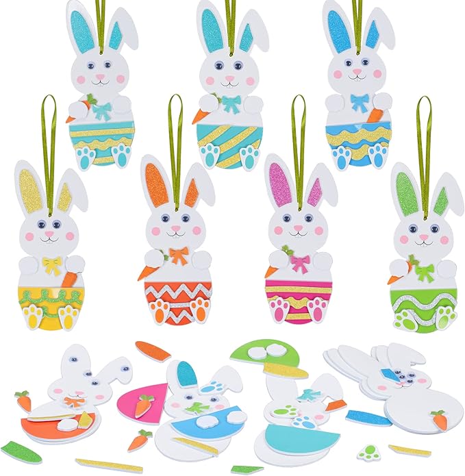 Fennoral 12 Pack Bunny Craft for Kids Make You Own Rabbit Foam Stickers Ornament DIY Easter Arts and Crafts for Party Decoration Easter Gifts
