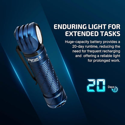 OLIGHT Perun 3 Rechargeable Headlamp Flashlight, 3000 Lumens LED Headlight with Red Light, Waterproof Head Lamp with Headband for Outdoor Camping, Hiking, Working (Midnight Blue)