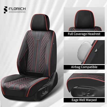 FLORICH Leather Seat Covers Car Seat Cover Front and Rear Seat Cover 5 Seats Automotive Seat Covers Waterproof Seat Covers for Cars Universal Fit for Most Cars SUV Trucks, Black&Red Line
