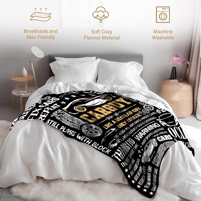 Car Guys Gifts for Men, Blanket Gifts for Dad on Fathers Day, Birthday for Son Grandpa Boys, Soft Thrown Blanket 50" X 60"