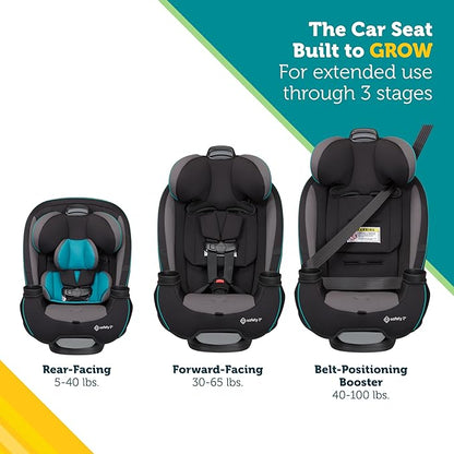Safety 1st Grow and Go All-in-One Convertible Car Seat, Rear Facing, 5-40 lbs, Forward Facing (30–65 lbs), High Back Booster Seat 40-100 pounds, Black Phantom