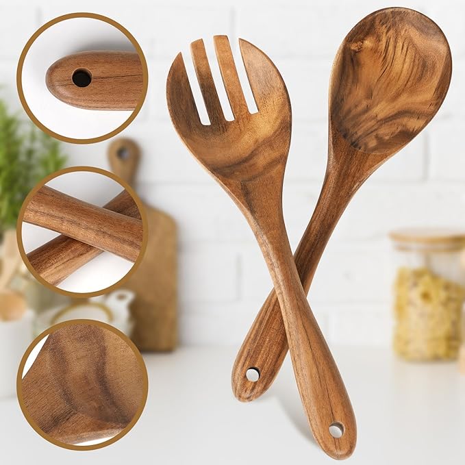 MYRAINBOW Salad Tongs, Wooden Spoons, Salad Tongs
