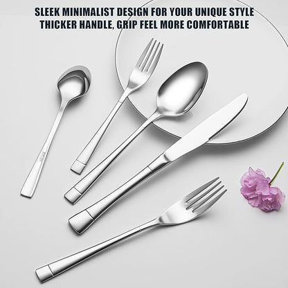 Heavy Duty Silverware Set for 8, 40-Piece 18/10 Stainless Steel Flatware Set, Mirror Polished Cutlery Modern Kitchen Eating Utensil Durable Tableware Included Knife Fork Spoon, Dishwasher Safe