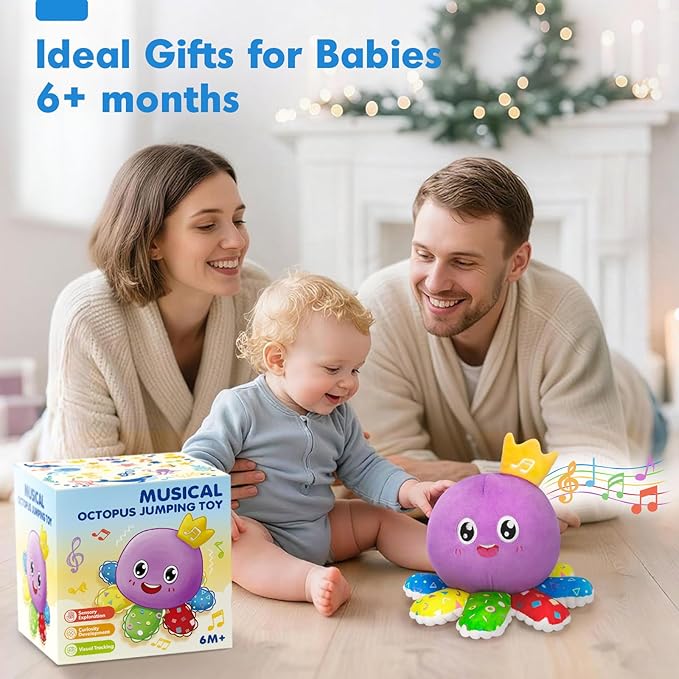 Baby Toy for 6 12 18 Months, Crawling Musical Dancing Moving Bouncing Learning Plush Octopus, Tummy Time Toy for Infant 1 2 3 Year Old Boys Girls, Christmas Birthday Gifts, Sensory Toys for Toddler