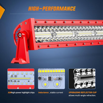 Nilight LED Light Bar 42 Inch Triple Row Spot Flood Combo Lights Red Shell with Wiring Harness Kit for Fog Driving Work Lighting on Off-Road Truck Tractor SUV ATV UTV Boat