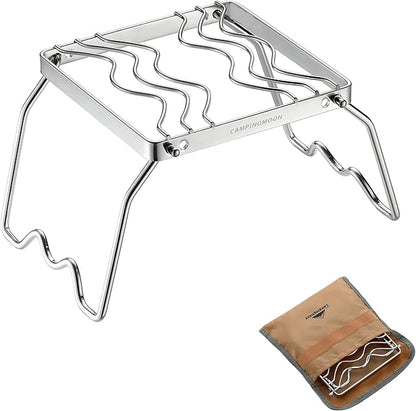 CAMPINGMOON Portable Folding Camping Campfire Grill over Fire Split Stoves 304 Stainless Steel (7?™’L (MS-1001))
