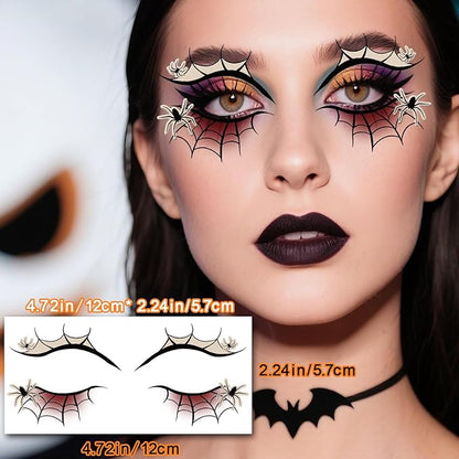 12 Pairs Halloween Glow Up Eye Shadow Temporary Tattoos Eyeliner Tattoo Stickers Spider Web Bat Pattern Eyeliner Fake Tattoos for Women Men Face Eye Makeup Halloween Decals Party Supplies
