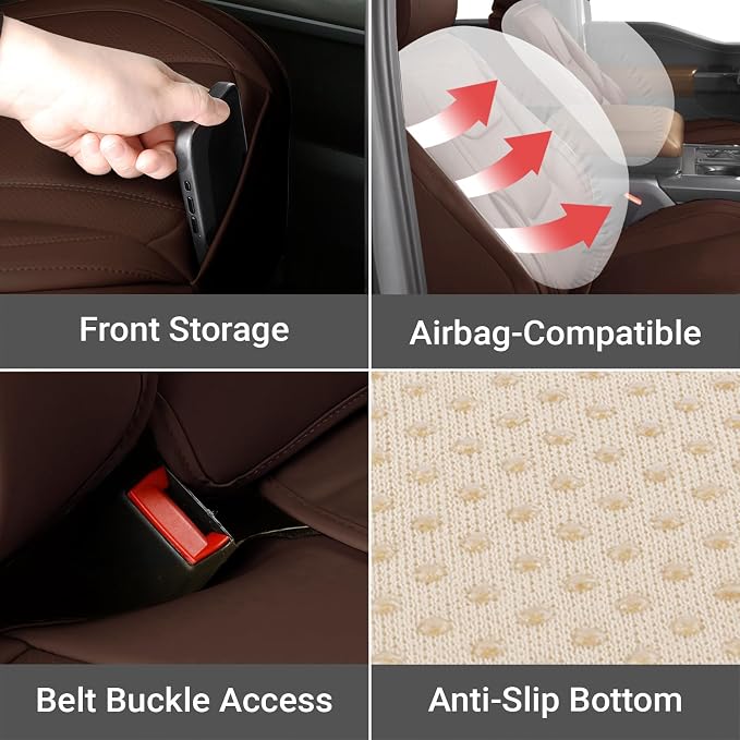 Coverland Custom Truck Car Seat Covers Full Set for [2007-2013 GMC Sierra 1500 Crew, Extended Cab] - Protector Water Resistant Leather Memory Form Back Support Seat Cushion [Full Set-Dark Brown]