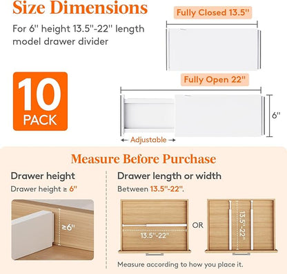 Lifewit 10 Pack 6" High Drawer Dividers 34-56cm/13.5-22" Adjustable Drawer