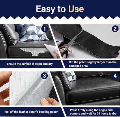 Zenyao Leather Repair Patch Tape - Self Adhesive Leather Repair Kit for Car Seat Furniture, Heavy Duty Vinyl Repair Patch for Couch Sofa, Waterproof for Rips Scratches Tears, 3x60 Inch Roll, White