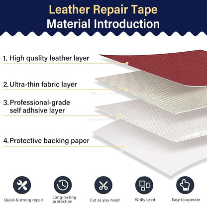 Zenyao Leather Repair Patch Tape - Self Adhesive Leather Repair Kit for Car Seat Furniture, Heavy Duty Vinyl Repair Patch for Couch Sofa, Waterproof for Rips Scratches Tears, 12x30 Inch Roll, Red