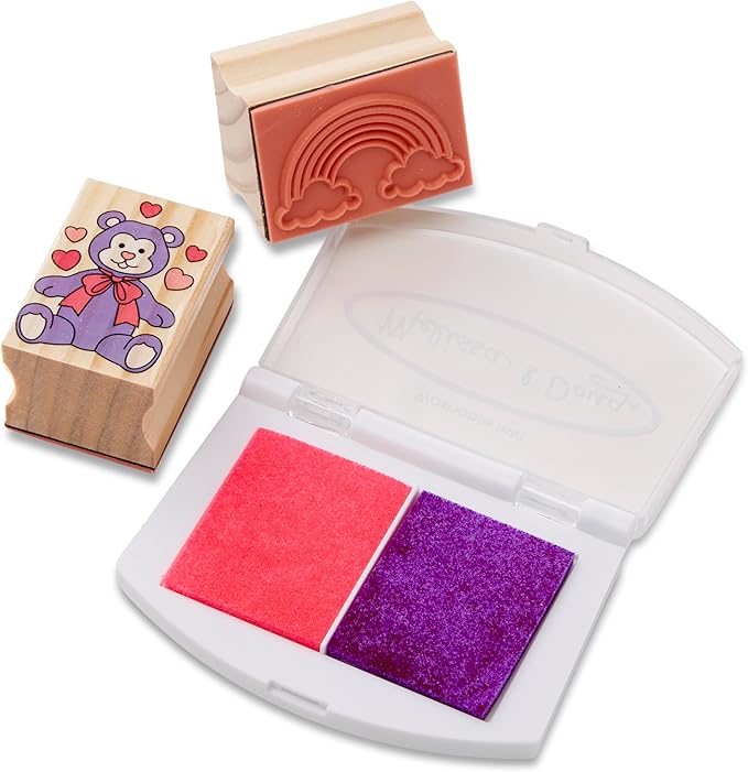 Melissa & Doug Wooden Stamp Set: Friendship - 9 Stamps, 5 Colored Pencils, and 2-Color Stamp Pad - FSC Certified