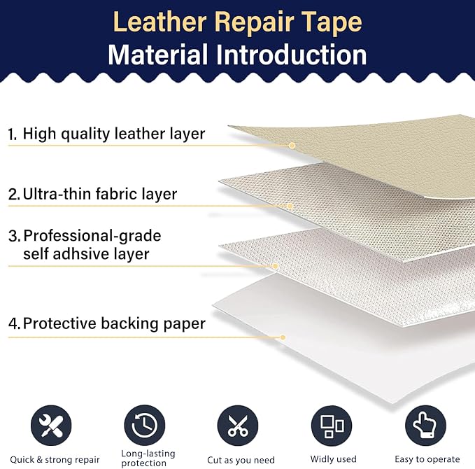 Zenyao Leather Repair Patch Tape - Self Adhesive Leather Repair Kit for Car Seat Furniture, Heavy Duty Vinyl Repair Patch for Couch Sofa, Waterproof Fix for Tears, 16x30 Inch Roll, Off White