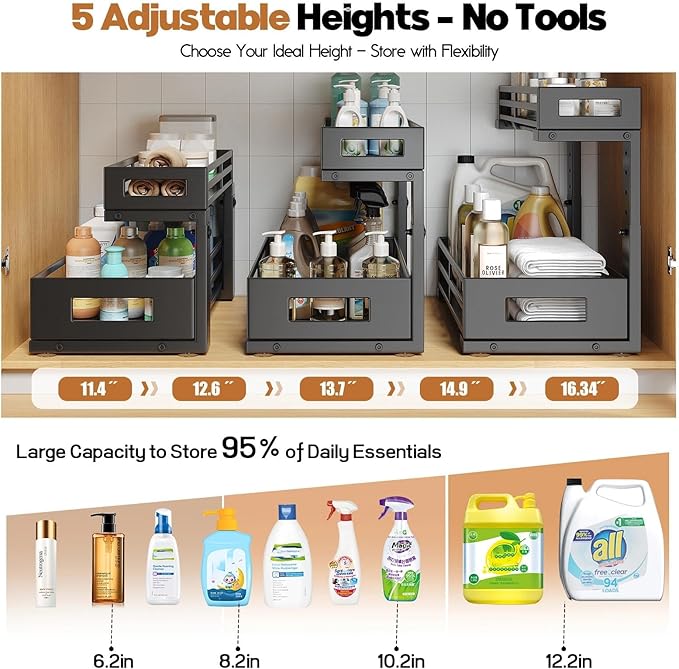 1-Pack Under Sink Organizers and Storage, 2-Tier L Shape Pull Out Cabinet