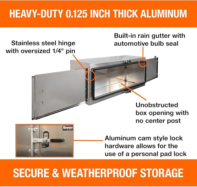 Buyers Products 1763127 Smooth Aluminum Underbody Truck Tool Box With Cam Lock Stainless Steel Double Barn Door, 60 x 24 x 18 Inch, Made In The USA