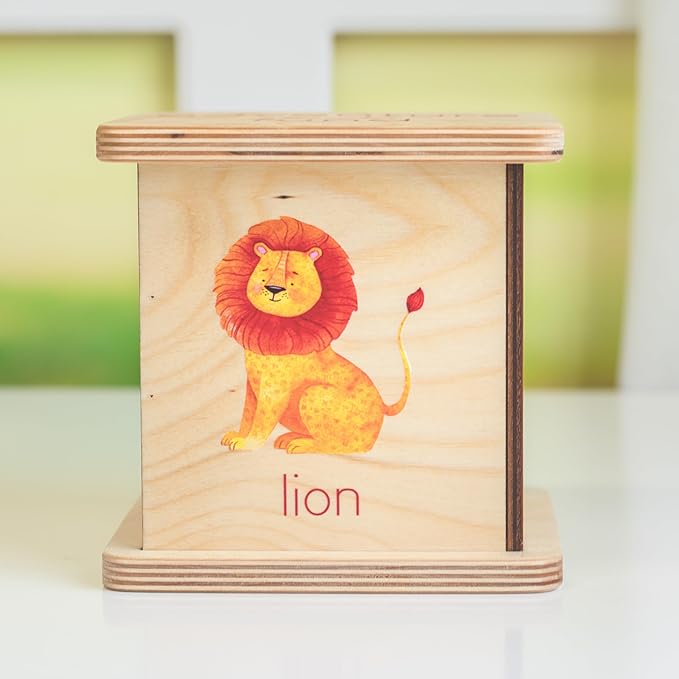 Wooden Piggy Bank for Kids and Adults, Personalized Gift Handmade in USA by BloomOwl, Custom Piggy Bank, Personalized Banks for Kids, Gifts for Baby Boys and Girls (Safari)