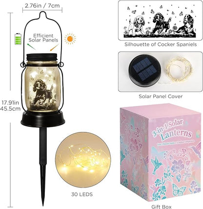 Cocker Spaniel Dog Gifts for Women/Men Cocker Spaniel Solar Lanterns Birthday Dog Lovers Lantern Pet loss Dog Memorial Lights Solar Garden Decoration for Yard, Patio,Backyard,Porch Torches Light