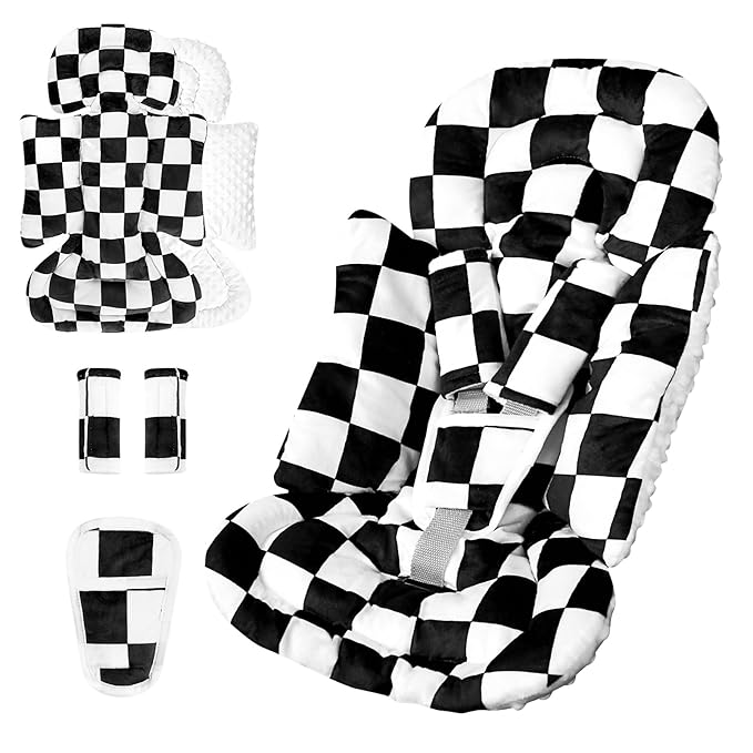 DILIMI Infant Car Seat Insert, Baby Car Seat Head Support with 3 Strap Paddings, Soft Newborn Car Seat Cushion for Stroller, Swing, Bouncers, Black Checkered