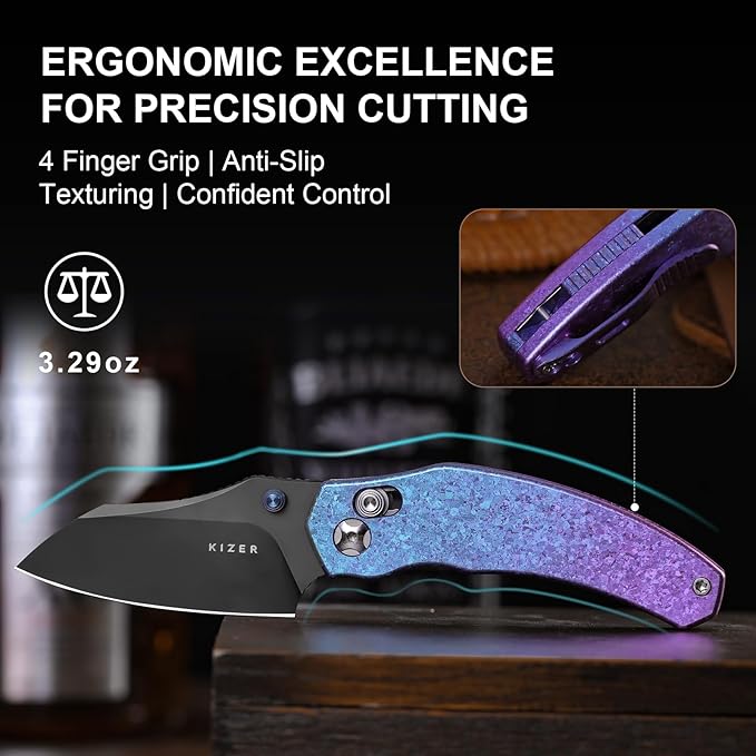 Kizer Mini Bulldog Pocket Knife, 2.5??S45VN Sheepsfoot Blade Folding Knife with DCL Coating, Titanium Handle Clutch Lock Small EDC Knife for Men Women Gift, Camping Hunting Knives Ki3672SA1