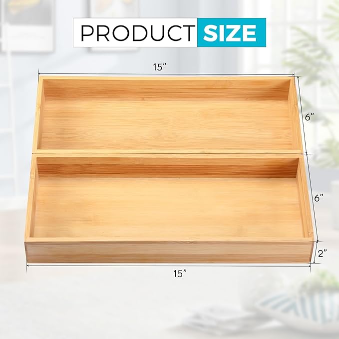 Fabsome Kitchen Utensil Drawer Organizer, Bamboo Silverware Cutlery Flatware