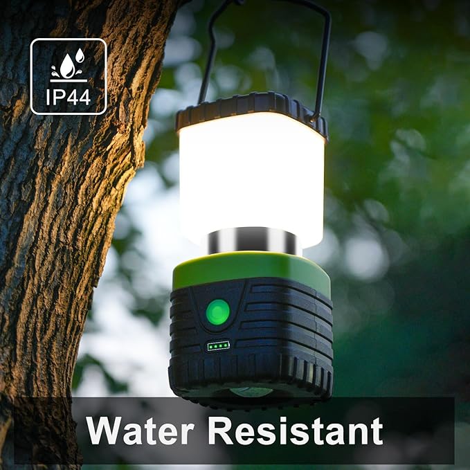 1PCS 6500K White Light LED Camping Lantern Rechargeable 1000LM, 4500mAh Power Bank, Flashlight for Hurricane Emergency, Hiking, IP44 Waterproof Lantern(Green)