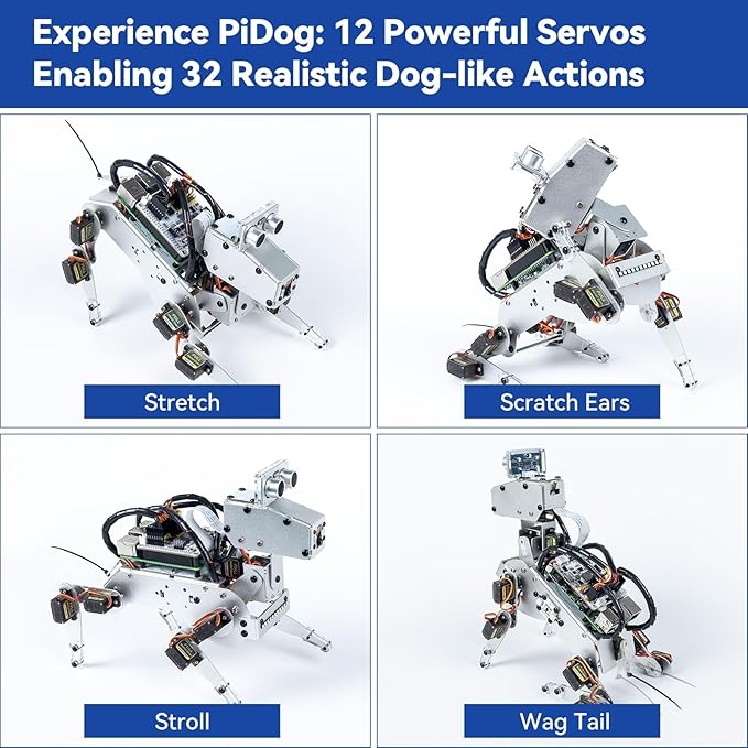 SunFounder PiDog AI Robot Dog Kit for Raspberry Pi 5/4/3B+/3B/Zero 2W, ChatGPT-4o Enabled with Voice Command & Video Recognition, App Control, FPV, 12 Servos, Gyroscope, Camera, Mic (RPI NOT Included)