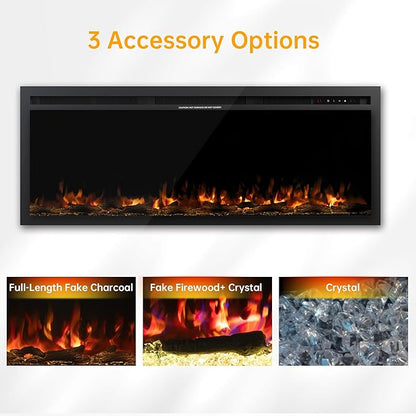 50" Electric Fireplace, Ultra-Thin Recessed/Wall Mounted Electric Fireplace