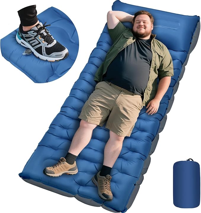 Camping Sleeping Pad, Extra Thick 6 Inch Inflatable Camping Mat with Pillow Built-in Foot Pump Ultralight Portable Sleeping Pads Compact for Hiking Backpacking Travel Tent Car Camp Gear