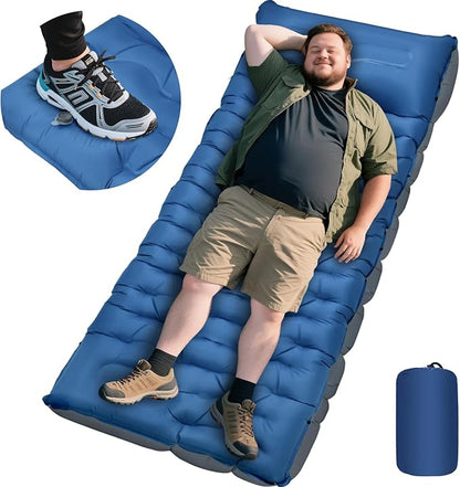 Camping Sleeping Pad, Extra Thick 6 Inch Inflatable Camping Mat with Pillow Built-in Foot Pump Ultralight Portable Sleeping Pads Compact for Hiking Backpacking Travel Tent Car Camp Gear