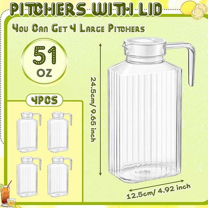 Panitay 4 Pcs 51 Ounces Plastic Pitcher