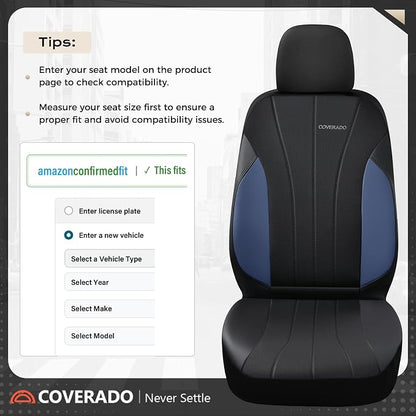 Coverado Car Seat Covers Full Set, 5 Seats Waterproof Nappa Leather Automotive Seat Protectors, Front & Rear Luxury Mesh Seat Covers, All-Weather Universal Fit for Most Cars SUVs, Trucks, Blue&Black