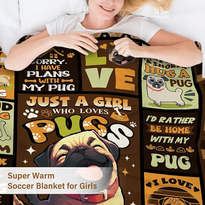 Pug Blanket Gifts for Women, Dog Lover Gifts, Pug Lovers, 50 * 60" Soft Throw Blanket for Christmas Birthday for Women