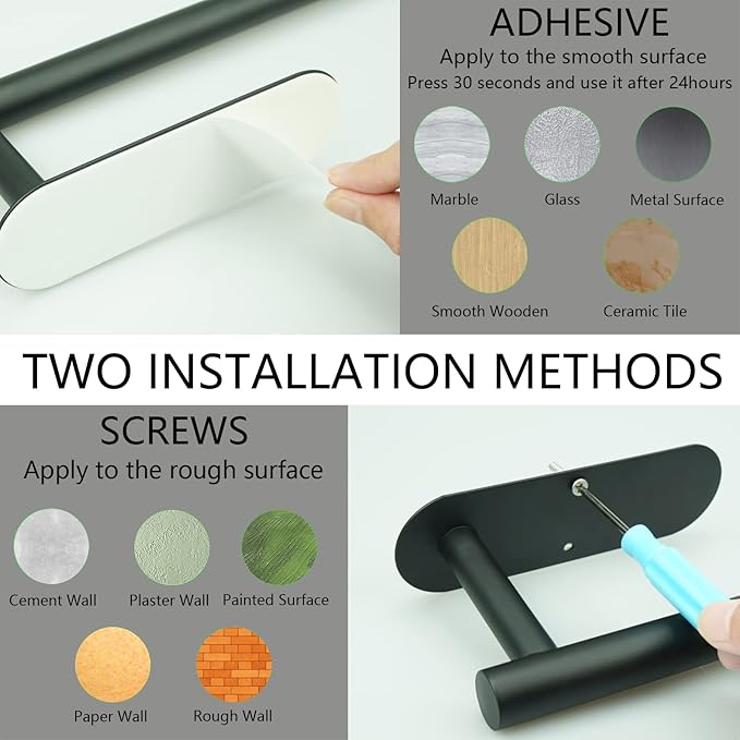Paper Towel Holder with 2 Hooks-Under Cabinet Paper Towel Holder