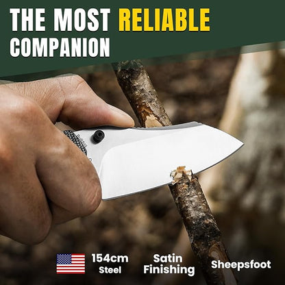 Kizer Bulldog Folding Pocket Knife, 3" Sheepsfoot Blade Folding Knife, 154CM Steel Micarta Handle Pocket Knife, Small EDC Knife for Outdoor Indoor Camping Hunting Fishing Survival V3672C2