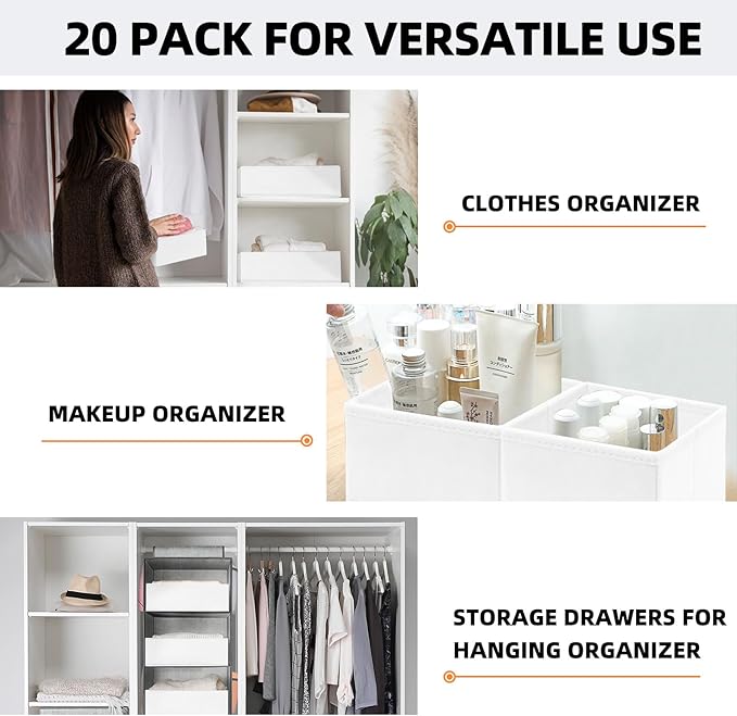 【FAMILY PACK】Drawer Organizer Clothes, 20 Pack Dresser Organizer Bins